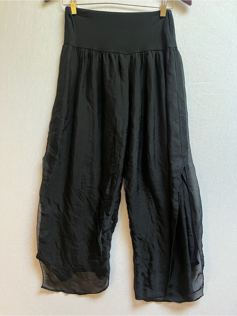 AMO Made in Italy Silk Blend Wide Leg Sheer Overlay Pants Size S
